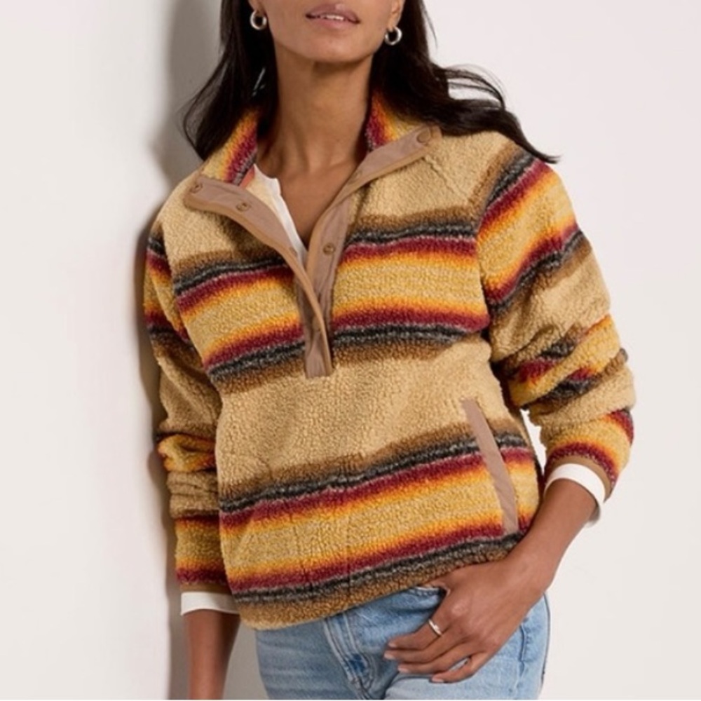Faherty Fireside Fleece Popover‎ Bonfire Stripe XXS
